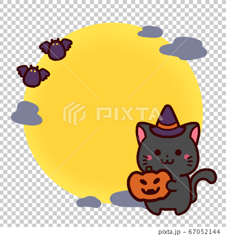ハロウィンのかわいい黒猫と月 コピースペースのイラスト素材