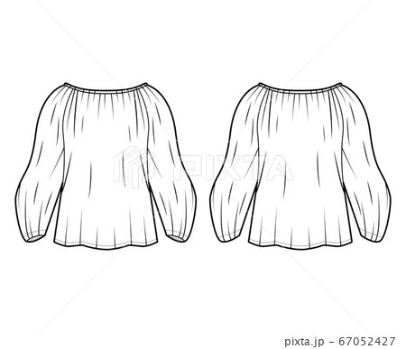 Shirt technical fashion illustration with oversized body, concealed button fastenings along front, delicate ruffles Shirt technical fashion illustration with oversized body, concealed button fastenings along front, delicate ruffles 67052427