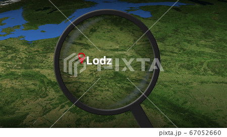 Lodz city being found on the map, 3d rendering Lodz city being found on the map, 3d rendering 67052660
