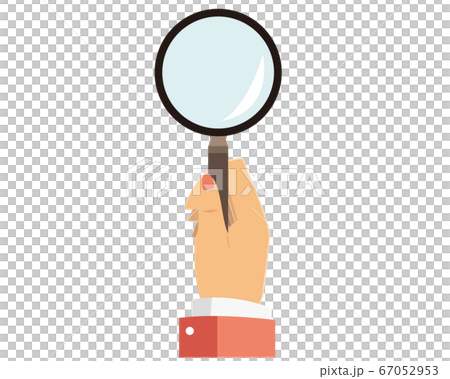 Vector illustration with magnifying glass in hand Loupe icon 67052953