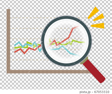 Vector illustration magnifying the graph with a magnifying glass Loupe icon arrow Stock price rise Business 67053310