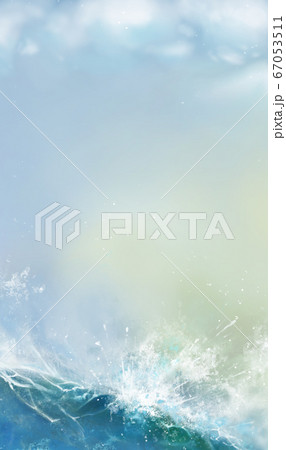 Raging Sea Waves on Light Sky Background Texture Background. illustration for background. Vertical background mobile version of a wave of the sea on a sunny day. 67053511