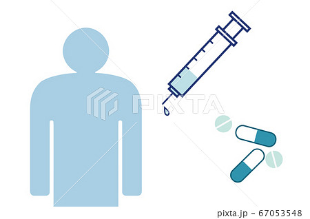 注射と薬による治療や予防 コロナウイルスの治療のイラスト素材