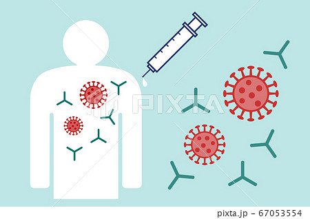 ワクチン接種で抗体ができる 注射でウイルスの治療や予防 コロナウイルスの治療のイラスト素材
