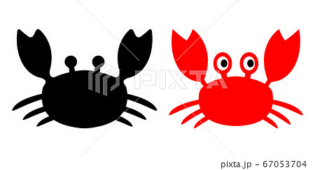 蟹カニのかわいいキャラクターのベクターアイコンイラスト赤色白黒素材のイラスト素材