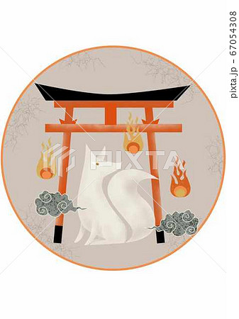 稲荷神社と狐のイラスト素材