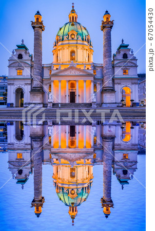 Vienna, Austria - Karlsplatz nightview with Karlskirche 67054430
