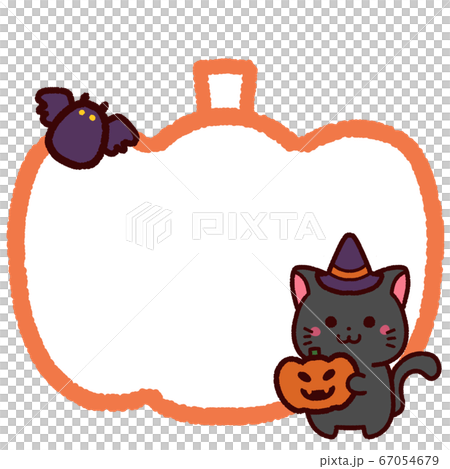 ハロウィンのパンプキンフレーム 黒猫のイラスト素材