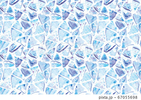 Seamless hand painted watercolor triangle torn paper cool freeze winter blue geometric stained-glass mosaic pattern background. 67055698
