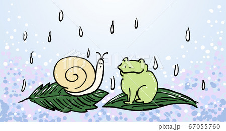 梅雨に再会したカエルとカタツムリのイラスト素材