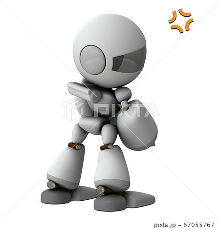 イライラして振り返る人工知能のロボット。3Dレンダリング。 イライラして振り返る人工知能のロボット。3Dレンダリング。 67055767