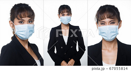 Asian woman white background isolated put surgical Asian woman white background isolated put surgical 67055814