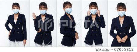 Asian woman white background isolated put surgical Asian woman white background isolated put surgical 67055815