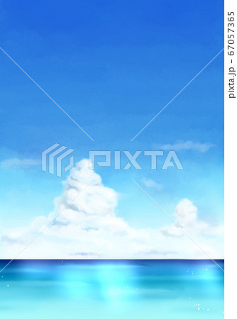 入道雲のある夏の晴れた空と海 タテ のイラスト素材