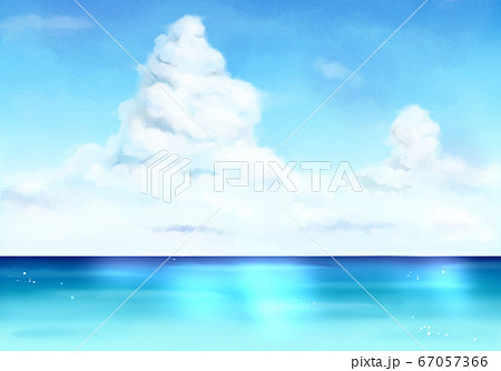 入道雲のある夏の晴れた空と海 ヨコ のイラスト素材