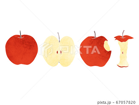 いろんなりんご 半分 かじる 食べる 素材 イラスト 水彩 のイラスト素材