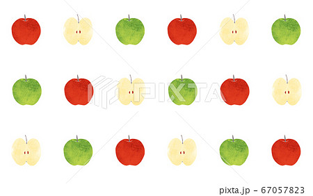 青リンゴとリンゴのパターン 背景 イラスト 水彩 のイラスト素材