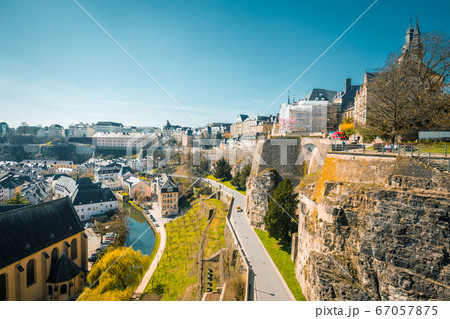 Old town of Luxembourg City with Alzette river in spring, Luxembourg 67057875