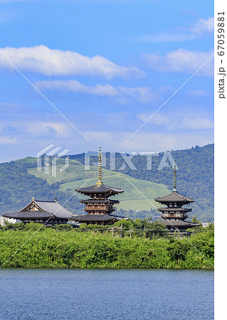 世界遺産薬師寺と若草山 望遠 世界遺産薬師寺と若草山 望遠 67059881