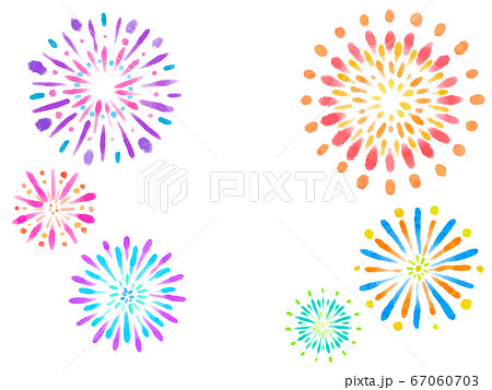 夏 水彩 打ち上げ 花火 夜のイラスト素材