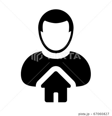Home icon vector with person profile avatar user male symbol in a flat color glyph .pictogram illustration 67060827