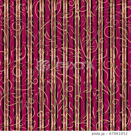 Luxury red and gold colored floral striped vector seamless pattern. 67061052