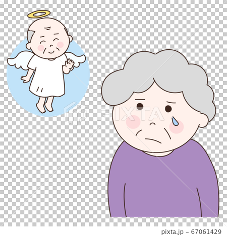 故人を偲ぶ年配の女性　天使　イラスト 67061429