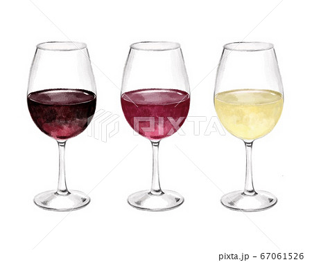 3種類のワイングラス 水彩風イラストのイラスト素材