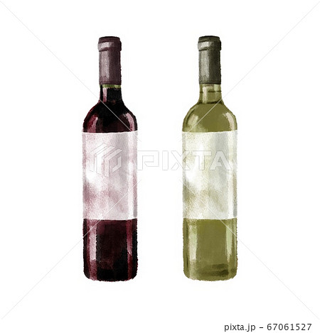 2種類のワインボトル 水彩風イラストのイラスト素材