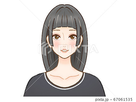 黒髪ぱっつんロング女性のイラスト素材