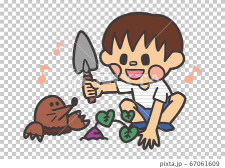 芋ほり さつまいも モグラ シャベル スコップ 秋 イベント イラスト 67061609