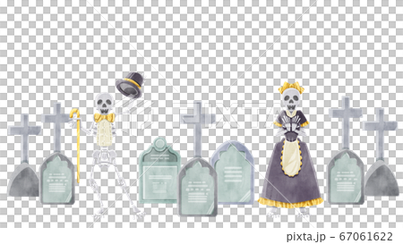 骸骨カップルとお墓の水彩イラスト 67061622