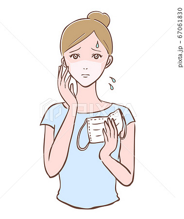 マスクによる日焼け跡に悩む女性のイラスト素材