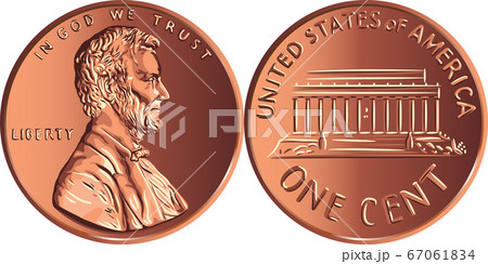 Vector American money gold coin one cent, penny 67061834