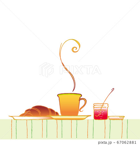 朝食は朝ごパン クロワッサンといちごジャムとコーヒー 背景白のイラスト素材