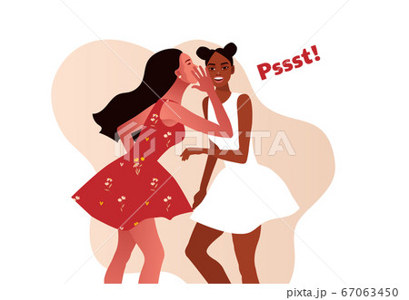 Gossip vector illustration. One excited girl whispers secret to girlfriend. Gossip vector illustration. One excited girl whispers secret to girlfriend. 67063450