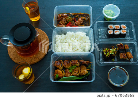 Asian food, sushi, rolls, rice and chicken Asian food, sushi, rolls, rice and chicken 67063968