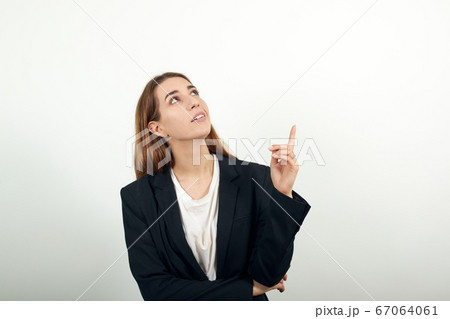 Hand pointer forefinger pointing up. Index finger to show direction. choosing 67064061