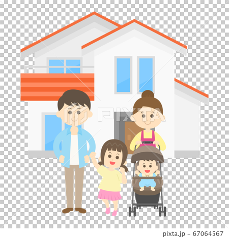 家族とマイホームのイラストのイラスト素材 家族とマイホームのイラストのイラスト素材