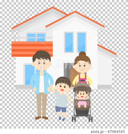 家族とマイホームのイラストのイラスト素材
