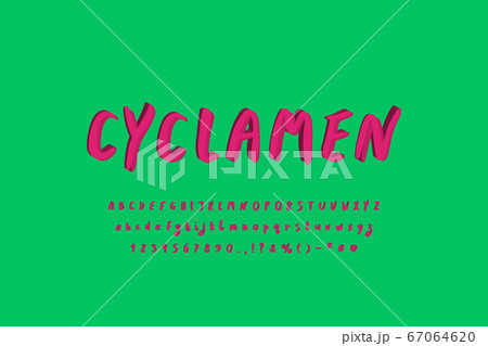 Paintbrush original 3d alphabet cyclamen flower pink colors on green background for modern design. Uppercase and lowercase letters, numbers. Vector illustration Paintbrush original 3d alphabet cyclamen flower pink colors on green background for modern design. Uppercase and lowercase letters, numbers. Vector illustration 67064620