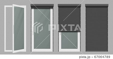 Glass door or window with white rolling shutter 67064789