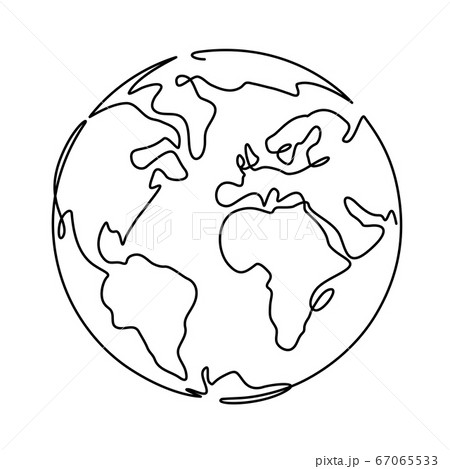 Earth. One line globus, world planet graphic icon, america, europe and asia global technology, simple continuous shape doodle vector concept 67065533
