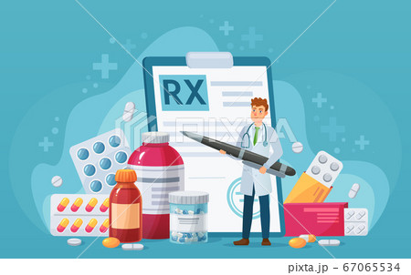Rx medical prescription. Doctor writes signature in recipe, disease therapy pills, painkiller drugs. Pharmacy control vector concept Rx medical prescription. Doctor writes signature in recipe, disease therapy pills, painkiller drugs. Pharmacy control vector concept 67065534