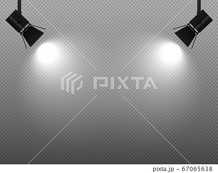 Spotlight shining with white light on corners. Projector or flood lamp shining bright, illumination effect Spotlight shining with white light on corners. Projector or flood lamp shining bright, illumination effect 67065638