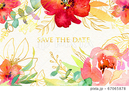 Romantic invitation with rose bouquet and golden 67065878