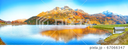 Awesome autumn panorama of Silvaplana lake and Awesome autumn panorama of Silvaplana lake and 67066347