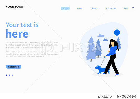 Woman walking with a dog in the park  67067494