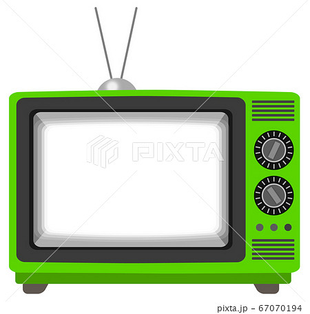 リアルでレトロな可愛いテレビのイラスト 緑 画面オンのイラスト素材