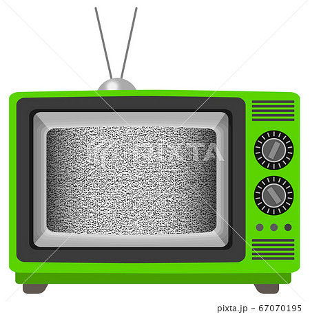 リアルでレトロな可愛いテレビのイラスト 緑 砂嵐画面のイラスト素材